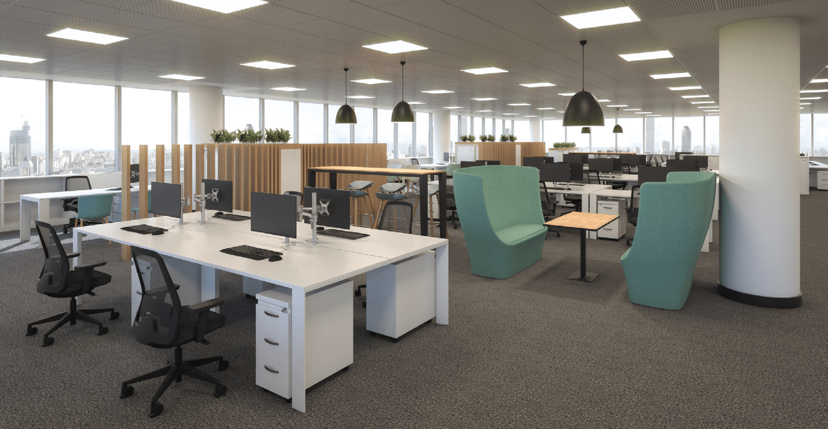 propuesta de diseño espacio común abierto en oficina