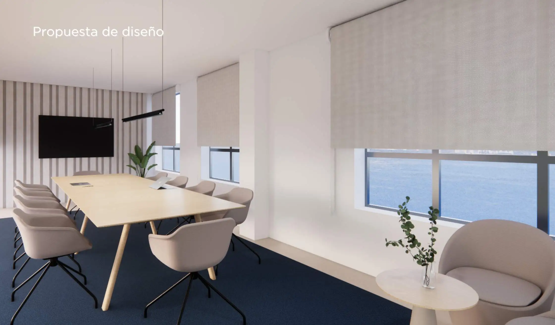 Propuesta de diseño de salas de reuniones de gran tamaño para oficina en Vigo