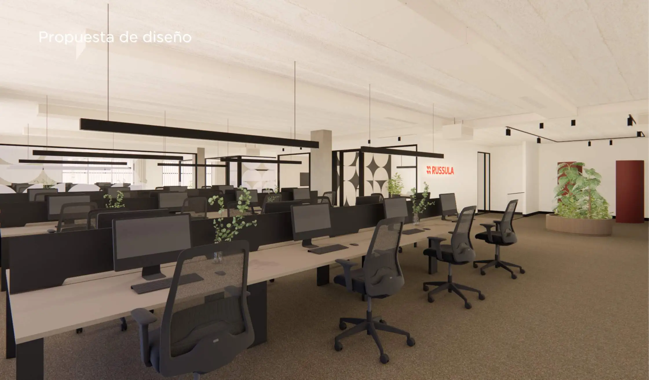 Propuesta de diseño_ Mobiliario de oficina con mesas y sillas