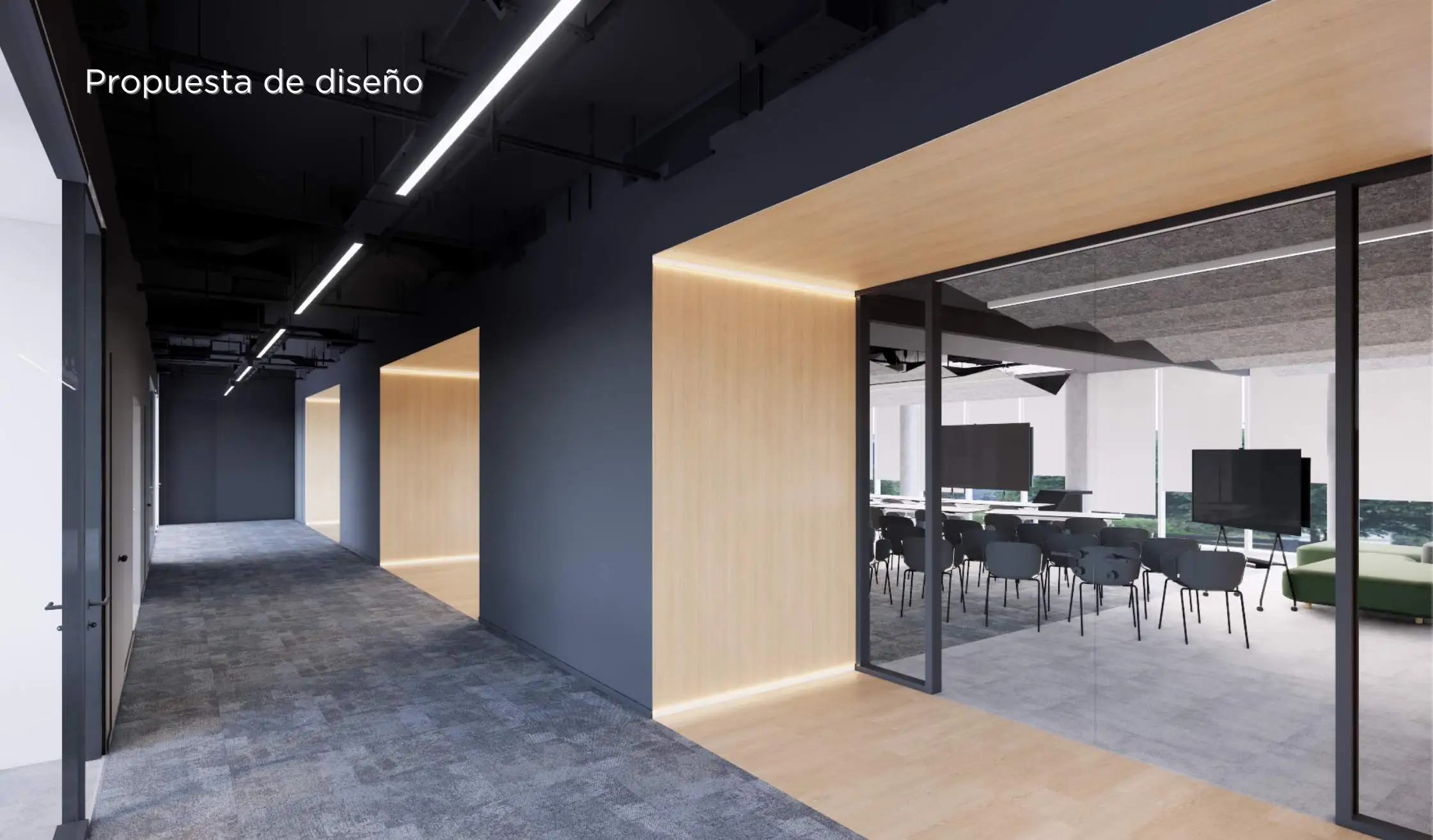 Render de diseño de oficina_Compartimentación de oficinas