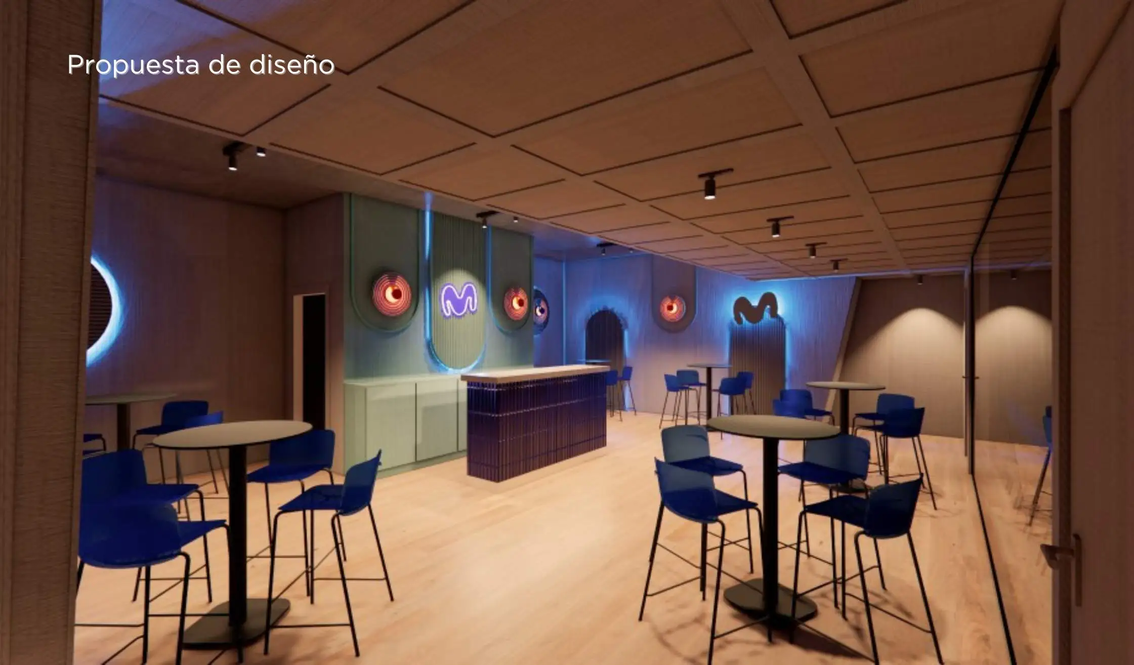 Render propuesta de diseño_Zona común con mobiliario con colores corporativos