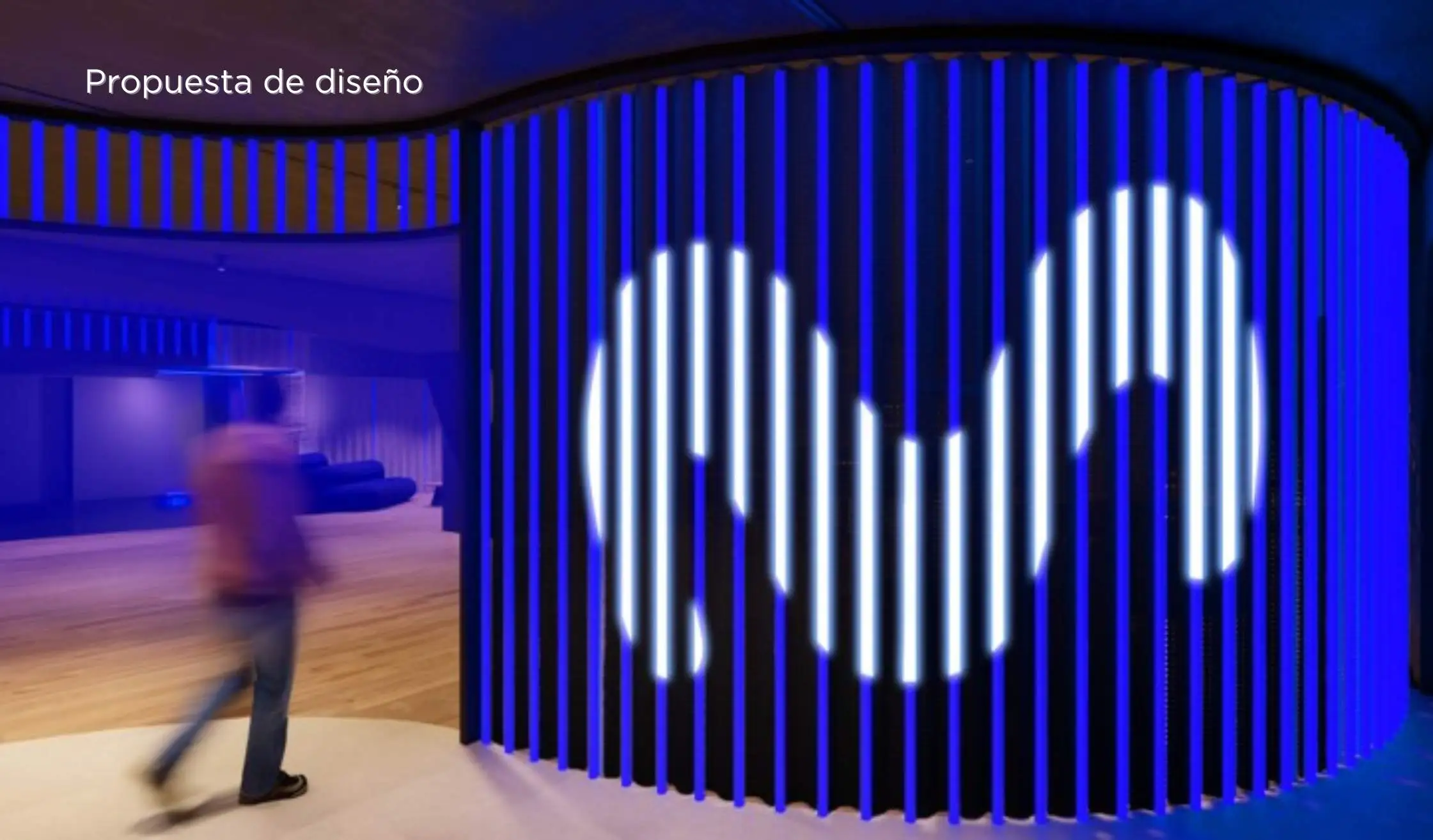 Render propuesta de diseño_Columna con actuaciones de obra iluminada con logo de Movistar